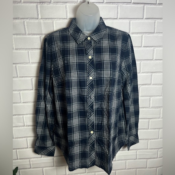 STYLE & CO boyfriend plaid blue long sleeve navy blue -white button down shirt/M - Picture 4 of 9